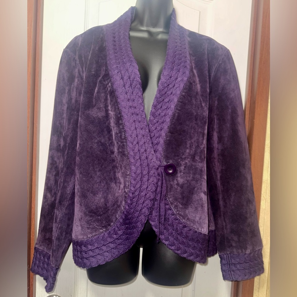 Coldwater Creek Purple Cable Knit and Suede Jacket
